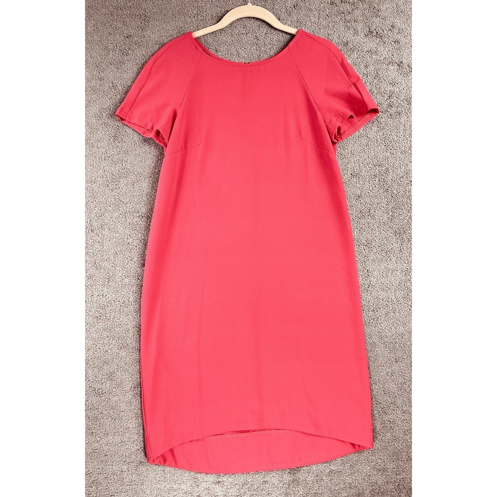 WAYF Coral Red Short Sleeve Shift Dress High Low Hem Exposed Zipper XS